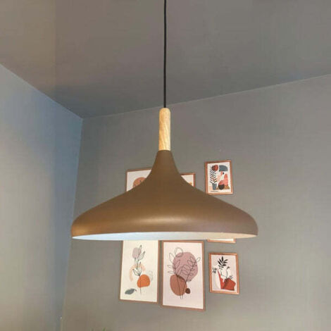 Schlichte Pendelleuchte mit Braun Holzkopfteil – Vintage Kronleuchter E27 Ø35 cm für Wohnzimmer, Schlafzimmer oder Esszimmer