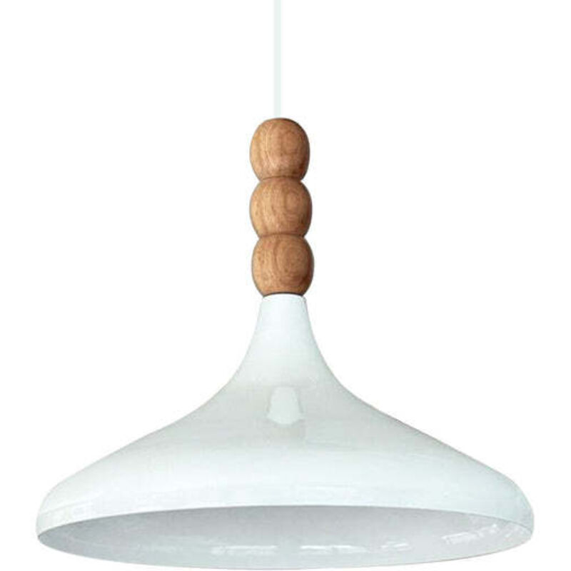 Bamyum Schlichte Hängelampe Aus Holz Mit Drei Weiß Perlen, Innenseite Weiß – Vintage-kronleuchter E27 Ø35 Cm Für Wohnzimmer, Schlafzimmer Oder