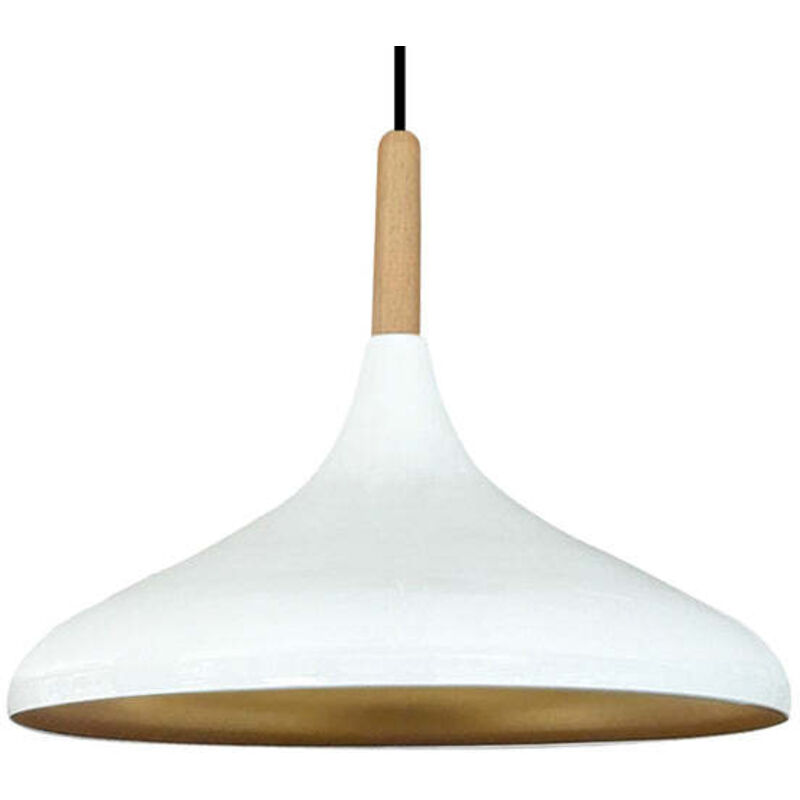 Bamyum Schlichte Pendelleuchte Mit Weiß Holzkopfteil – Vintage Kronleuchter E27 Ø35 Cm Für Wohnzimmer, Schlafzimmer Oder Esszimmer