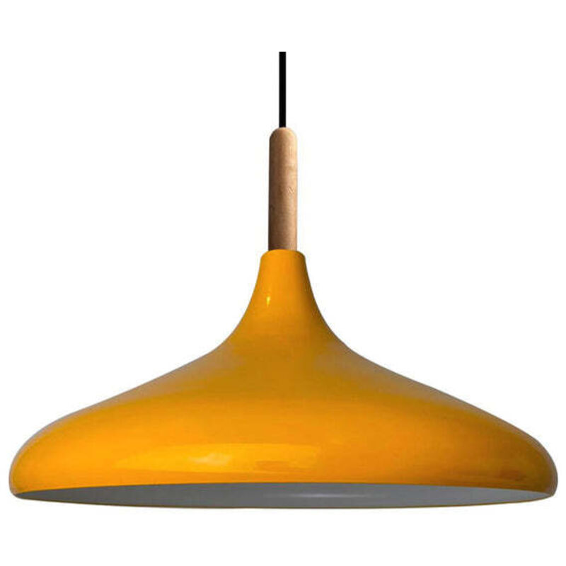 Bamyum Schlichte Pendelleuchte Mit Gelb Holzkopfteil – Vintage Kronleuchter E27 Ø35 Cm Für Wohnzimmer, Schlafzimmer Oder Esszimmer
