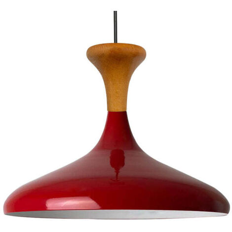 Schlichte Pendelleuchte mit Rot Holzkopfteil - Vintage-Kronleuchter E27 Ø35 cm für Wohnzimmer, Schlafzimmer oder Esszimmer