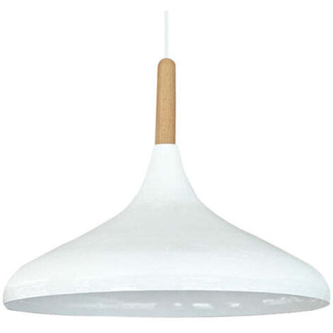 Schlichte Pendelleuchte mit Weiße Holzkopfteil, Innenseite Weiß – Vintage Kronleuchter E27 Ø35 cm für Wohnzimmer, Schlafzimmer oder Esszimmer
