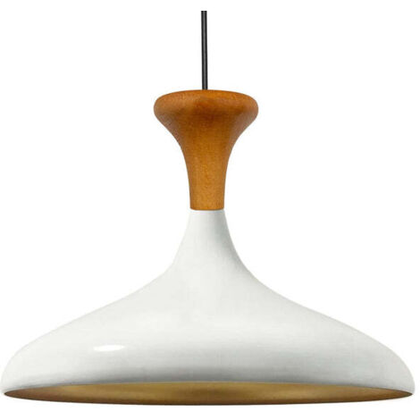 Schlichte Pendelleuchte mit Weiße Holzkopfteil - Vintage-Kronleuchter E27 Ø35 cm für Wohnzimmer, Schlafzimmer oder Esszimmer