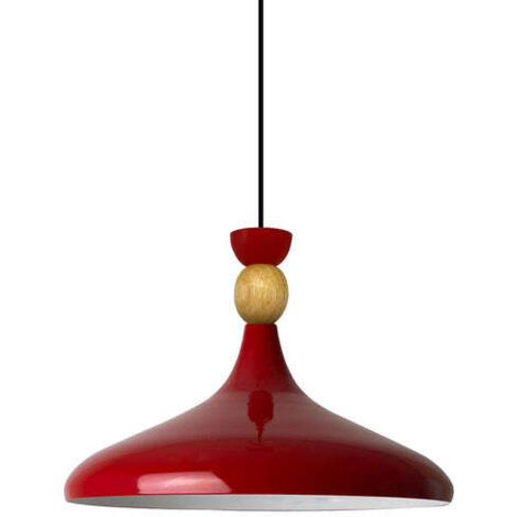 Schlichte Rot Pendelleuchte in Hutform aus Holz – Vintage-Kronleuchter E27 Ø35 cm für Wohnzimmer, Schlafzimmer oder Esszimmer