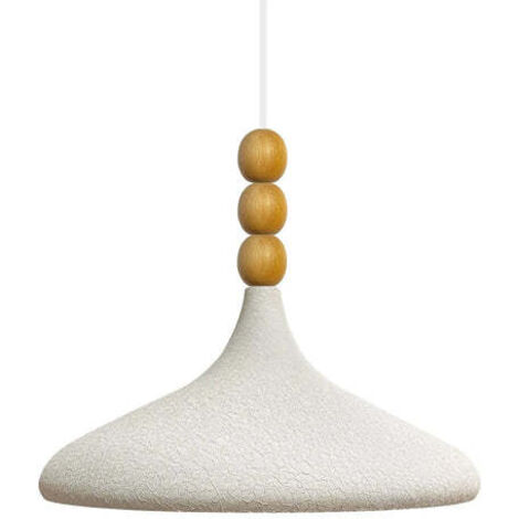 Schlichte Weiße Pendelleuchte mit Drei Perlen und Holzkopf – Vintage-Kronleuchter E27 Ø35 cm für Wohnzimmer, Schlafzimmer oder Esszimmer