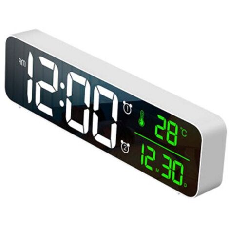 Schlichte weiße Wanduhr im koreanischen Stil für Wohnzimmer und Schlafzimmer mit LED-Nachttischuhr, Wecker, digitaler Spiegeluhr und dekorativer Wanduhr.