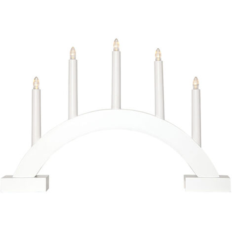 Schlichter Lichterbogen ,Abbe' in Weiß, 5 LED Kerzen, Batterien + Timer, B 46cm, H 32cm