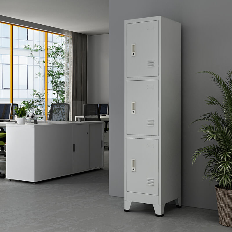 Schließfachschrank Joroinen Mit 3 Türen Stahl Pulverbeschichtet 180x38x45 Cm Grau [en.casa]