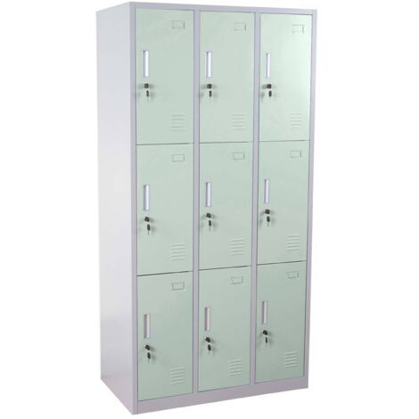 Schließfach Preston T829, Schließfachschrank Wertfachschrank Spind, Metall 9 Fächer grün