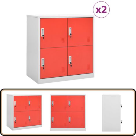 Schließfachschränke 2 Stk. Hellgrau und Rot 90x45x92,5cm Stahl - Schliessfachschrank - Metallschrank - Aufbewahrungsbox - Garderobe - Schreibtischorganisation