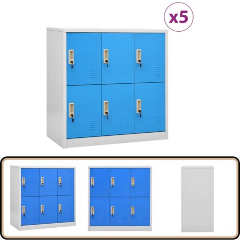 Schließfachschränke 5 Stk. Hellgrau und Blau 90x45x92,5cm Stahl - Schliessfachschrank - Metallschrank - Aufbewahrungsbox - Garderobe - Schreibtischorganisation
