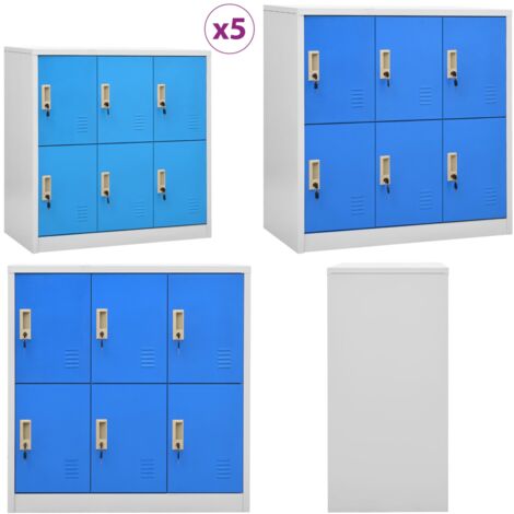 Schließfachschränke 5 Stk. Hellgrau und Blau 90x45x92,5cm Stahl - Schliessfachschrank - Metallschrank - Aufbewahrungsbox - Garderobe - Schreibtischorganisation - Home & Living