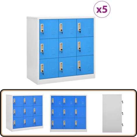 Schließfachschränke 5 Stk. Hellgrau und Blau 90x45x92,5cm Stahl - Schliessfachschrank - Metallschrank - Garderobe - Aufbewahrungsbox - Bürobedarf