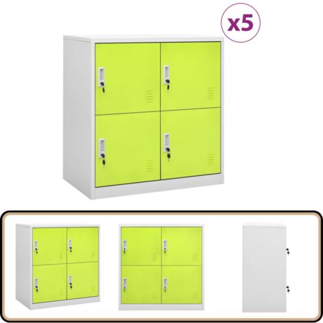 Schließfachschränke 5 Stk. Hellgrau und Grün 90x45x92,5cm Stahl - Schliessfachschrank - Metallschrank - Büromöbel - Garderobe - Aufbewahrungsbox