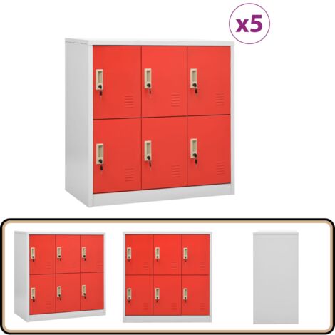 Schließfachschränke 5 Stk. Hellgrau und Rot 90x45x92,5 cm Stahl - Schliessfachschrank - Metallschrank - Aufbewahrungsbox - Garderobe - Bürobedarf