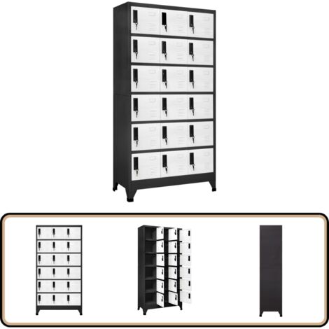 Schließfachschrank Anthrazit und Weiß 90x40x180 cm Stahl - Metallschrank - Schliessfachschrank - Bürobedarf - Garderobe - Lagerraum