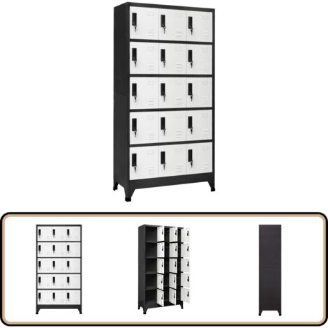 Schließfachschrank Anthrazit und Weiß 90x40x180 cm Stahl - Schliessfachschrank - Metallschrank - Garderobe - Bürobedarf - Lagerraum