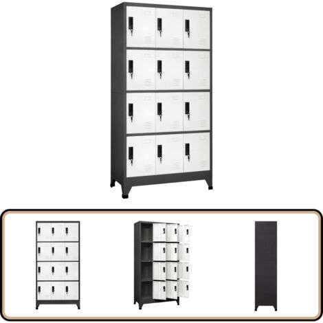Schließfachschrank Anthrazit und Weiß 90x45x180 cm Stahl - Schliessfachschrank - Metallschrank - Garderobenständer - Büroorganisation - Lagerraum