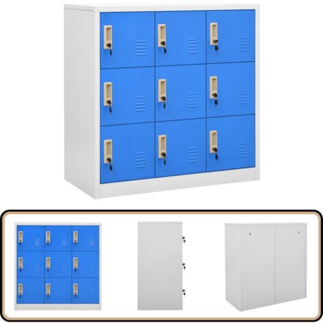 Schließfachschrank Hellgrau und Blau 90x45x92,5 cm Stahl - Schliessfachschrank - Metallschrank - Bürobedarf - Aufbewahrungsbox - Garderobe