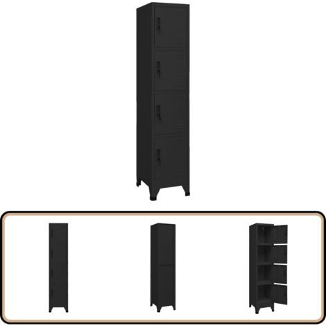 Schließfachschrank Schwarz 38x45x180 cm Stahl - Schliessfachschrank - Metallschrank - Bürobedarf - Garderobe - Aufbewahrungsbox