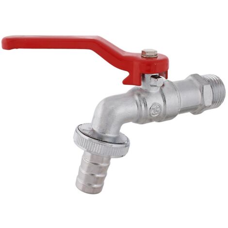 Schlösser Kugel-Auslaufhahn, leicht, DN15, 1/2", Hebelgriff rot, matt verchromt