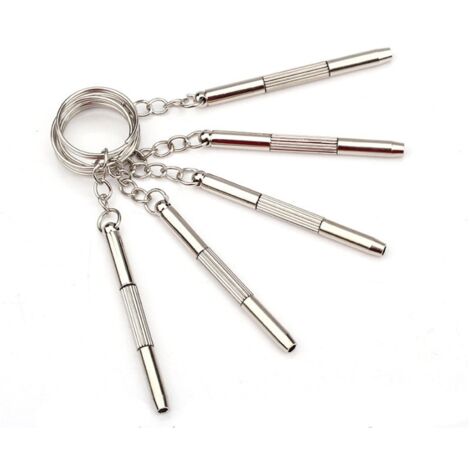Schlüsselanhänger-Brillenschraubendreher, 5-teiliges Set, 3-in-1-Brillenschraubendreher aus Aluminium und Stahl