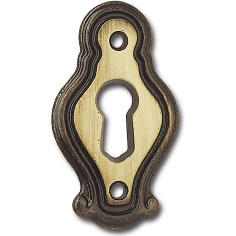 Schlüsselschild Mondial Breite 26mm, Höhe 46mm - Beschlag für Schlüsselloch, Messing patiniert