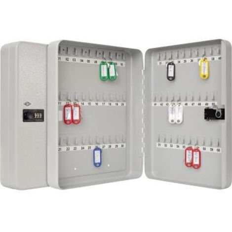 Schlüsselschrank ® 28,8 x 67 x 9,4 cm (B x H x T) inkl. Nummernstreifen Stahlblech pulverbeschichtet lichtgrau