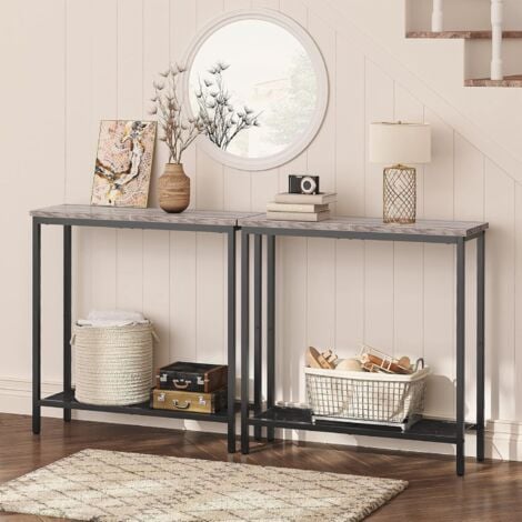 Schmal Konsolentisch mit den Ablageregalen, 75 x 24 x 75 cm Beistelltisch, Flurtisch, Kleiner Ausstellungstisch, Sofatisch für kleinen Raum, für Eingang, Flur, Greige-Schwarz EBG74XG01,HOOBRO