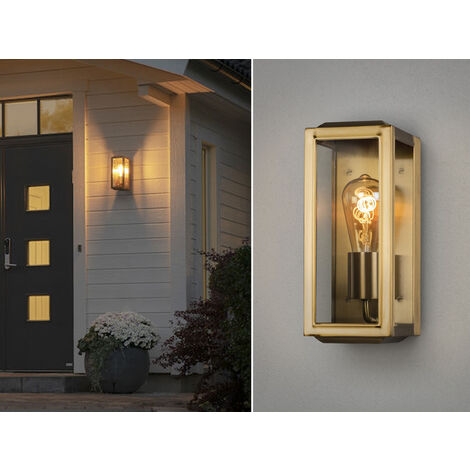 Schmale LED Außenwandlaterne aus Messing mit Klarglas, Höhe 30cm
