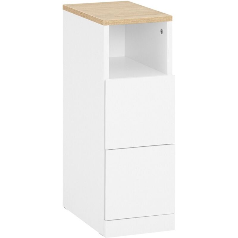 Sobuy Weiß Mesa Estrecha Auxiliar Mesita De Noche Con 1 Estante Abierto Y 2 Cajones Mesita Para Salón Comedor Dormitorio Con 1 Puerta Blanco Y Madera 20 X 35 X 60 Cm Fbt149-Wn Es