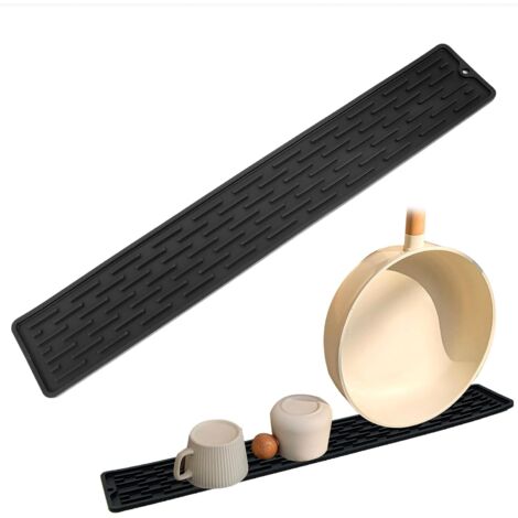 Schmale, rutschfeste Silikon-Abtropfmatte für Geschirr, Flaschen, Tassen, Schneidebretter, Schwämme, 55 x 9 x 0,5 cm, schwarz