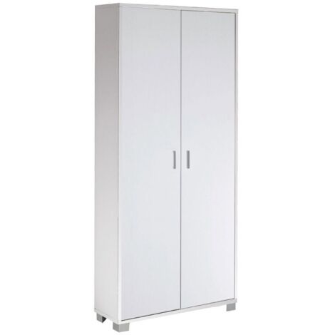 Schmaler Mehrzweckschrank mit zwei Türen und acht Einlegeböden in Ash White 83x29x H190 cm
