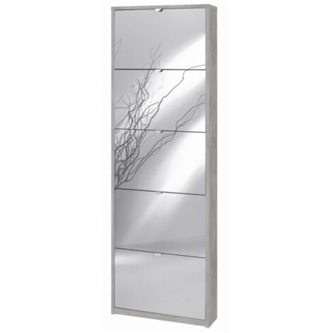 Schmaler Schuhschrank mit fünf Spiegeltüren Beton Cemento 63x18x h190 cm
