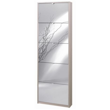 Schmaler Schuhschrank mit fünf Spiegeltüren Ulme hell 63x18x H190 cm