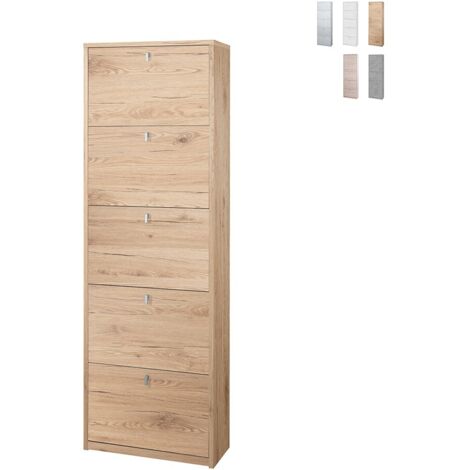 Schmaler Schuhschrank mit fünf Türen und Doppelklappe Natureiche 63x29x h190 cm