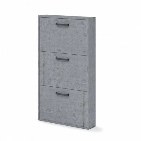 Schmaler zementgrauer Schuhschrank aus Melaminholz 3 Klappen 108x65x15 cm