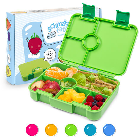 schmatzfatz Brotdose Kinder mit Fächern, BPA Frei Lunchbox Kinder, Bento Box Kinder, Brotbox für Mädchen & Jungen, Snackbox, Perfekt für Schule, Kindergarten & Ausflüge (Grün)