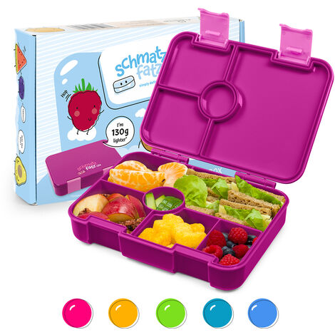 schmatzfatz Brotdose Kinder mit Fächern, BPA Frei Lunchbox Kinder, Bento Box Kinder, Brotbox für Mädchen & Jungen, Snackbox, Perfekt für Schule, Kindergarten & Ausflüge (Lila)