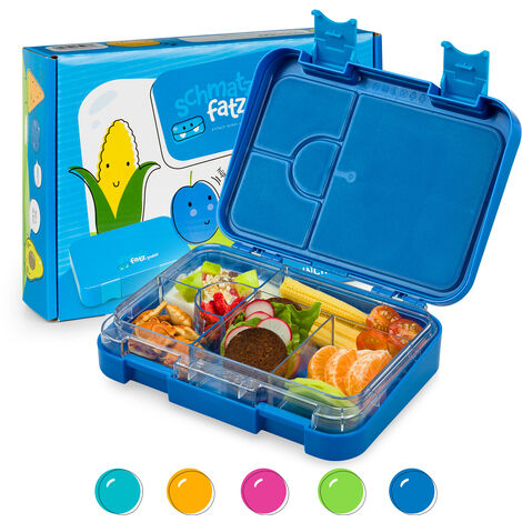 Schmatzfatz Lunch Box Enfant, Boite Repas Compartiment, Boite à Lunch Bento Colorée, Boite a Gouter Enfant Sans BPA, Boite Dejeuners Etanche et Lavable au Lave-vaisselle, Boite Dejeuner et Tartine - B - Bleu