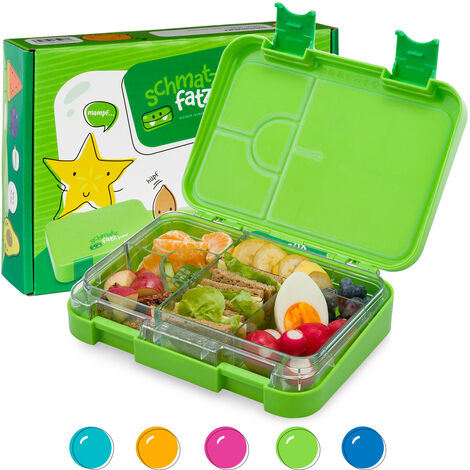 Schmatzfatz Lunch Box Enfant, Boite Repas Compartiment, Boite à Lunch Bento Colorée, Boite a Gouter Enfant Sans BPA, Boite Dejeuners Etanche et Lavable au Lave-vaisselle, Boite Dejeuner et Tartine - V - Vert
