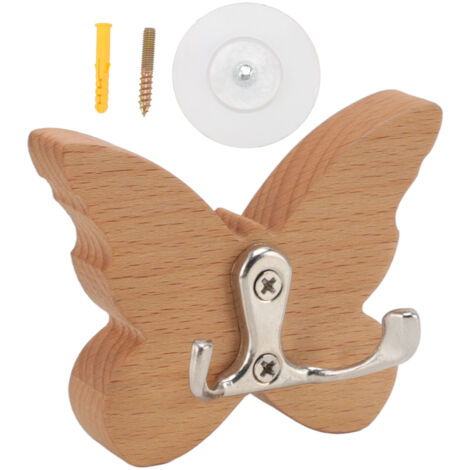 Schmetterlings-Wandorganizer, 6-teilig, aus naturbelassenem Buchenholz, für Kleidung, Mäntel, Rucksäcke, Hüte – Wandorganisation