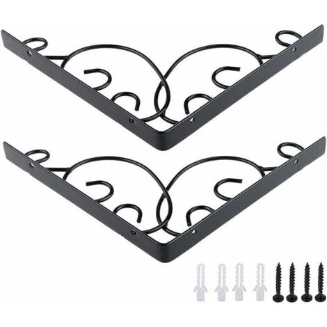 Schmiedeeiserne Regalträger, 2 Stück, Gartenregalträger, Wandregalträger aus Eisen, Regalträger, für Küche, Bad, Büro, Restaurant (Schwarz)