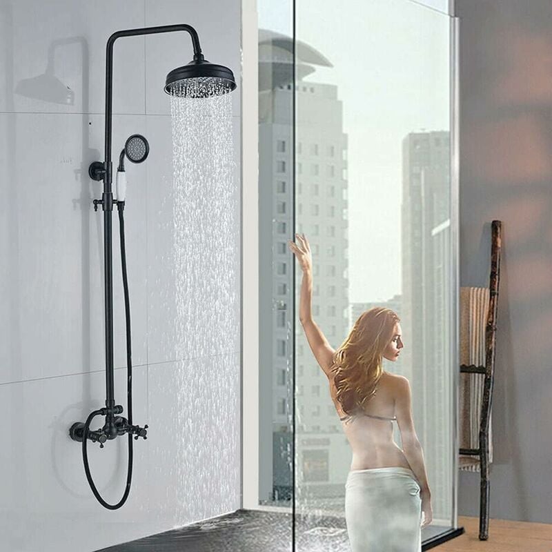 Ensemble de douche rétro avec système de douche à effet pluie, design antique, couleur noire