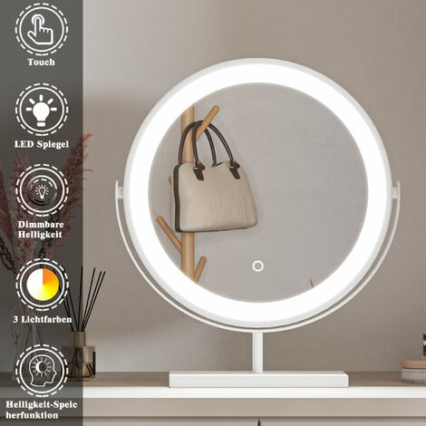 Schminkspiegel mit Beleuchtung Runder LED Kosmetikspiegel Drehbar Make-up Spiegel mit Touchschalter, 3 Lichtfarben Dimmbar und Memory-Funktion,ф40cm Wei