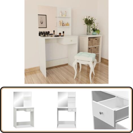 Schminktisch Holzwerkstoff 75x40x141 cm Weiß - Schminktisch - Kosmetiktisch - Make Up Tisch - Badezimmer Möbel - Spiegelschrank
