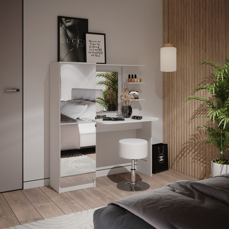 Vicco - Schminktisch Jasmin, Weiß, 123 X 141.2 Cm Mit Hocker