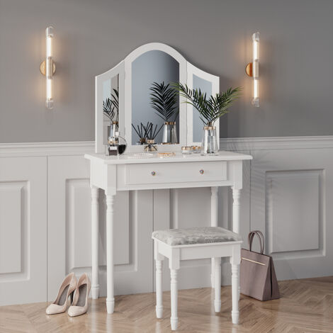 Schminktisch Kate, Weiß, 80 cm mit Hocker, Vicco