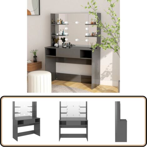 Schminktisch LED-Beleuchtung 100x40x135 cm MDF Glänzendes Grau - Schminktisch - LED Beleuchtung - Kosmetiktisch - Makeuptisch - Badezimmermöbel