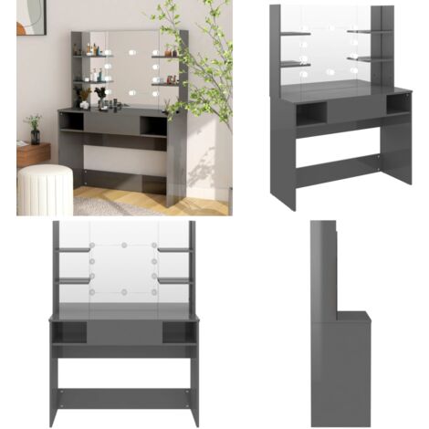 Schminktisch LED-Beleuchtung 100x40x135 cm MDF Glänzendes Grau - Schminktisch - LED Beleuchtung - Kosmetiktisch - Makeuptisch - Badezimmermöbel - Home & Living